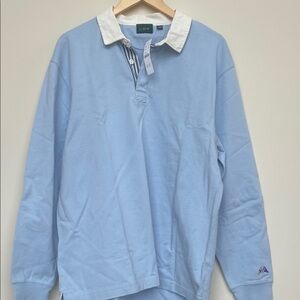 J. Crew Men's Light Blue and White Rugby Shirt